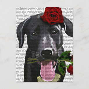 Carte Postale Labrador noir avec Rose