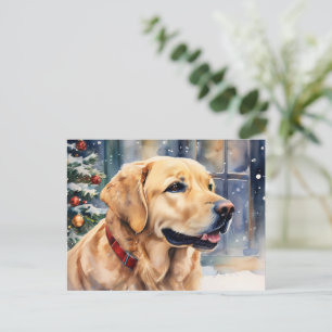 Carte Postale Labrador Retriever de Noël en aquarelle sur neige