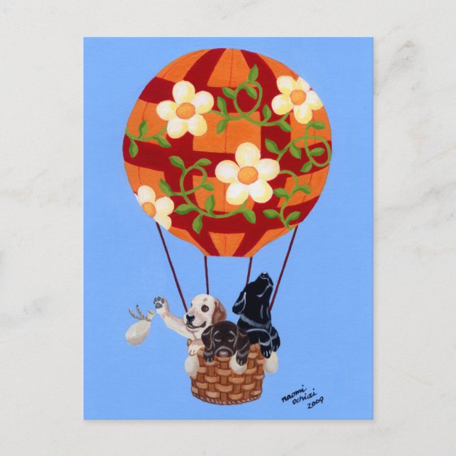 Carte Postale Labradors et peinture à ballon à air chaud (Devant)