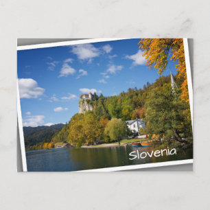 Carte Postale Lac Bled avec des arbres en automne couleurs en Sl