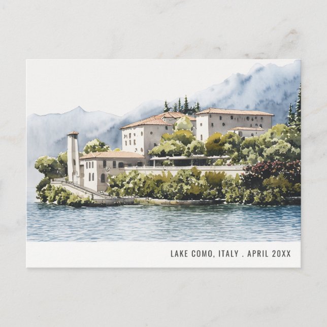 Carte Postale Lac de Côme Nord de l'Italie Aquarelle Voyage Ital (Devant)