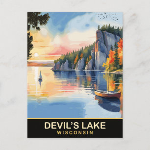 Carte Postale Lac du Diable, Wisconsin, Aquarelle de voyage