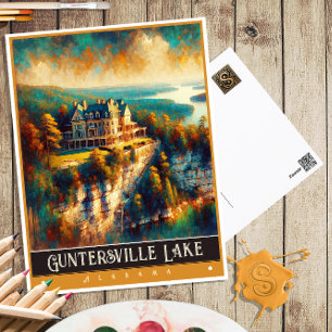 Carte Postale Lac Guntersville, Alabama   Peinture Vintage