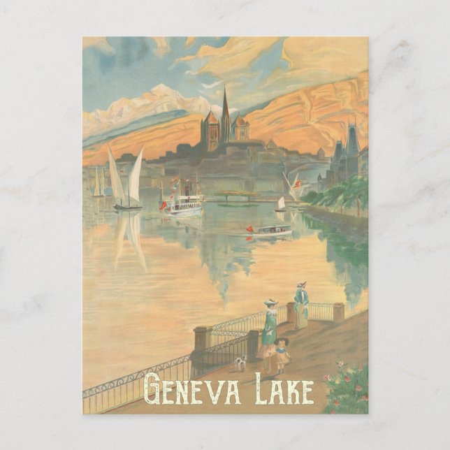 Carte Postale Lac Léman, Gens sur une promenade, Suisse (Devant)