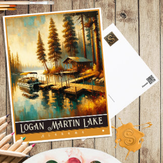 Carte Postale Lac Logan Martin, Alabama | Peinture Vintage