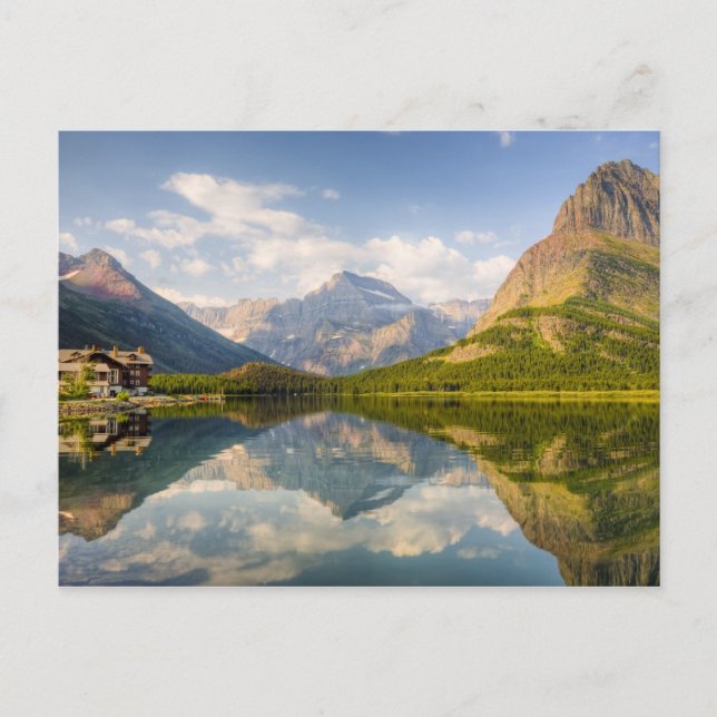 Carte Postale Lac Swiftcurrent avec l'hôtel Many Glacier et (Devant)