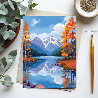 Carte Postale Lac Tahoe Automne | Peinture de Montagne de Feuill
