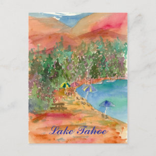 Carte Postale Lac Tahoe Summer Beach Umbrellas Mountains