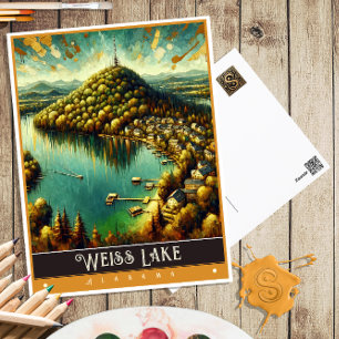 Carte Postale Lac Weiss, Alabama Peinture Vintage