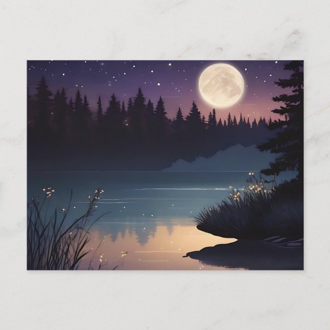 Carte Postale Lacs de sérénité de la nuit étoilée lueur (Devant)