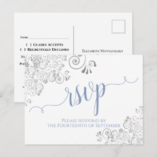 Carte Postale Lacy Calligraphie Bleu clair sur le mariage blanc