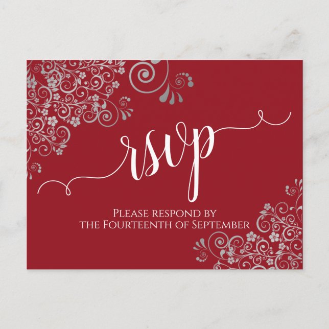 Carte Postale Lacy Calligraphie & Frills Argent Mariage rouge RS (Devant)