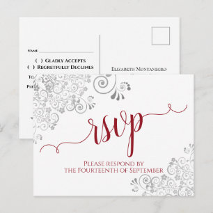 Carte Postale Lacy Calligraphie Rouge & Blanc Mariage RSVP