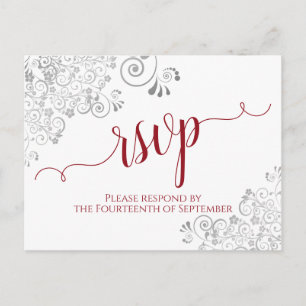 Carte Postale Lacy Calligraphie Rouge & Blanc Mariage RSVP