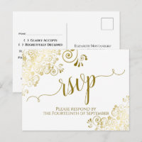 Lacy Gold Calligraphie Elégant mariage blanc RSVP