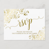 Lacy Gold Calligraphie Elégant mariage blanc RSVP
