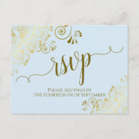 Lacy Gold Calligraphie Poudre Bleu Mariage RSVP
