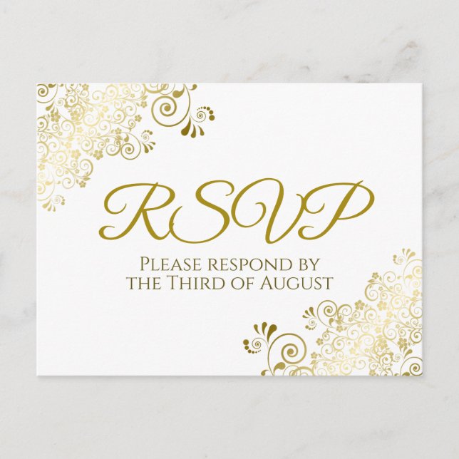 Carte Postale Lacy Ornate Gold Filigree Mariage élégant RSVP (Devant)
