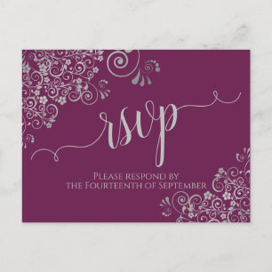 Carte Postale Lacy Silver Calligraphie Cassis Mariage violet RSV