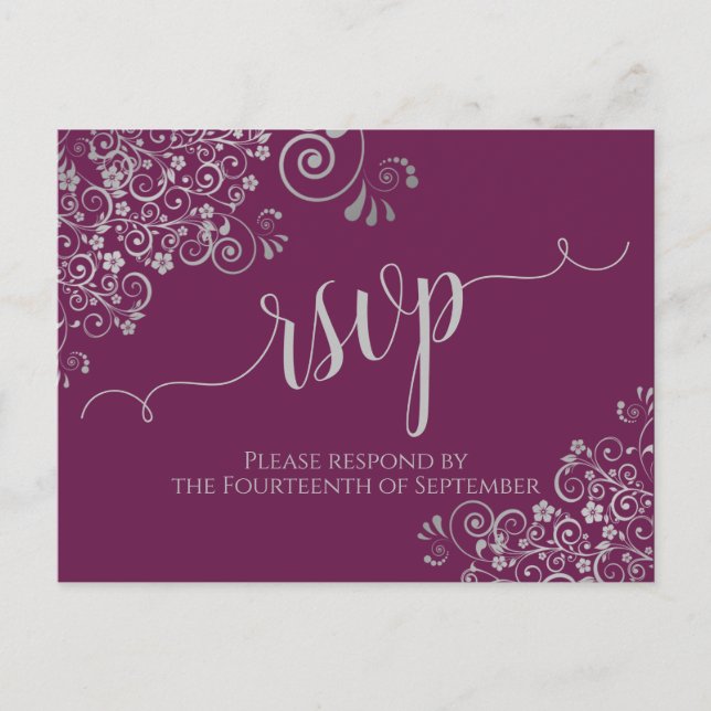 Carte Postale Lacy Silver Calligraphie Cassis Mariage violet RSV (Devant)
