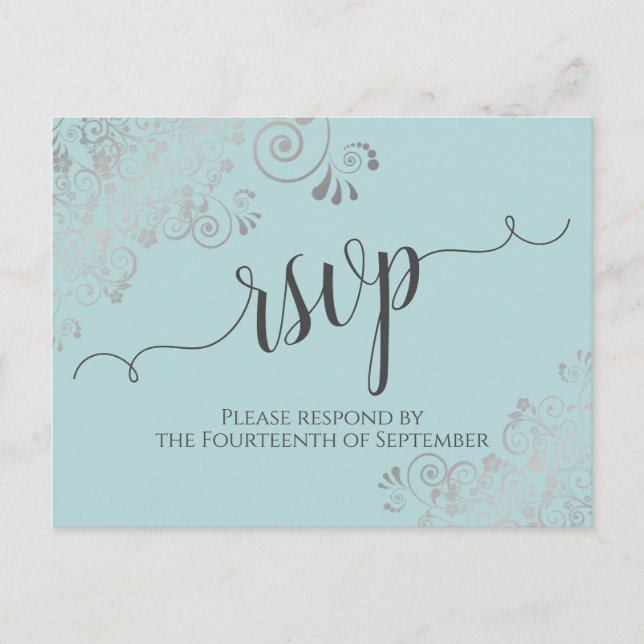 Carte Postale Lacy Silver Calligraphie Monnaie Mariage Turquoise (Devant)