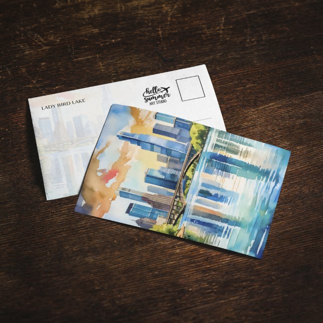 Carte postale Lady Bird Lake Austin Texas Watercol (Créateur téléchargé)