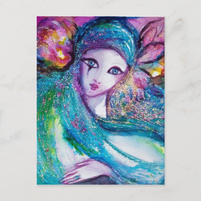 Carte Postale LADY BLUE MASK Venetian Masquerade Party (Devant)