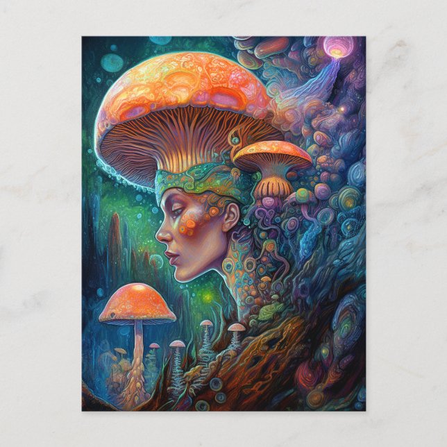 Carte Postale Lady Et Champignons Surreal Imaginaire Art (Devant)