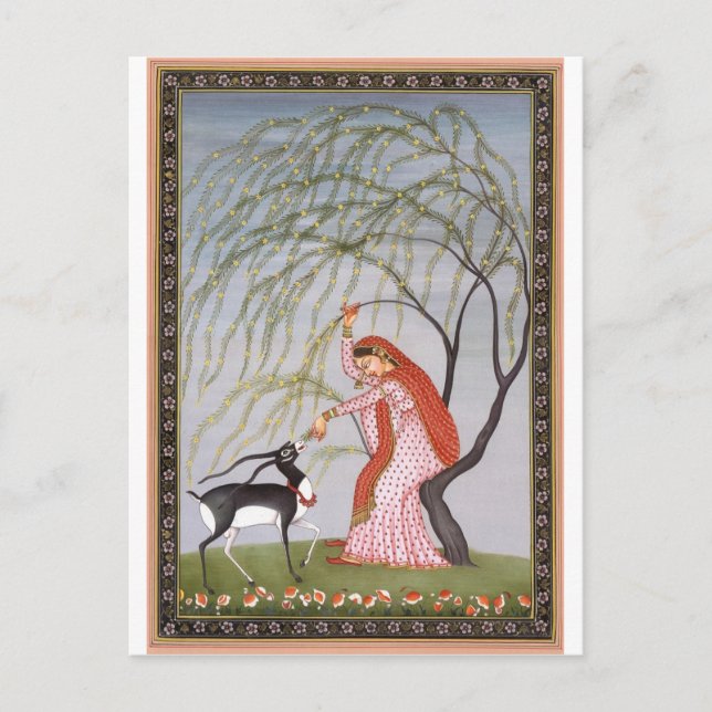 CARTE POSTALE LADY FEEDING ANTELOPE ANCIEN INDE ART (Devant)