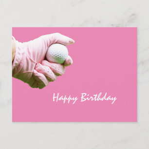 Carte Postale Lady golfeur tenir balle de golf avec gant rose su