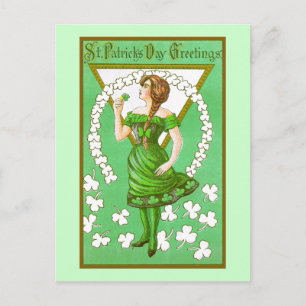 Carte Postale Lady Holding Shamrock Jour de la Saint Patrick Vin