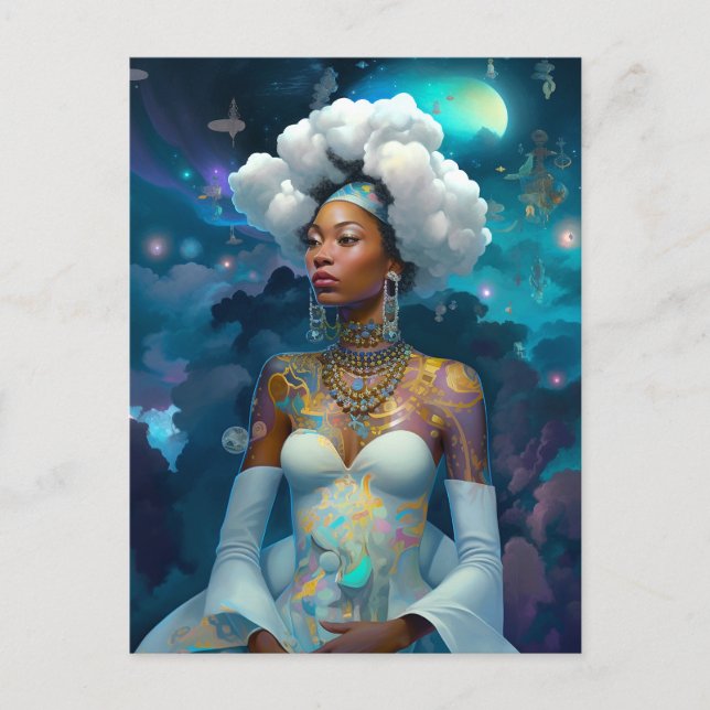 Carte Postale Lady In Surreal World Art Cosmique Africain-Améric (Devant)