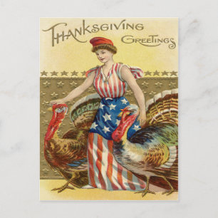 Carte Postale Lady Liberty Turkeys US Drapeau Patriotique