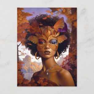 Carte Postale Lady Portant un Masque Art Imaginaire noir