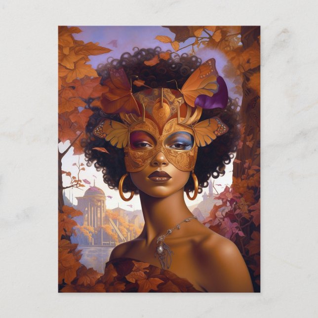 Carte Postale Lady Portant un Masque Art Imaginaire noir (Devant)