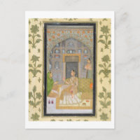 Lady seated in a Pavilion with attendants, from th