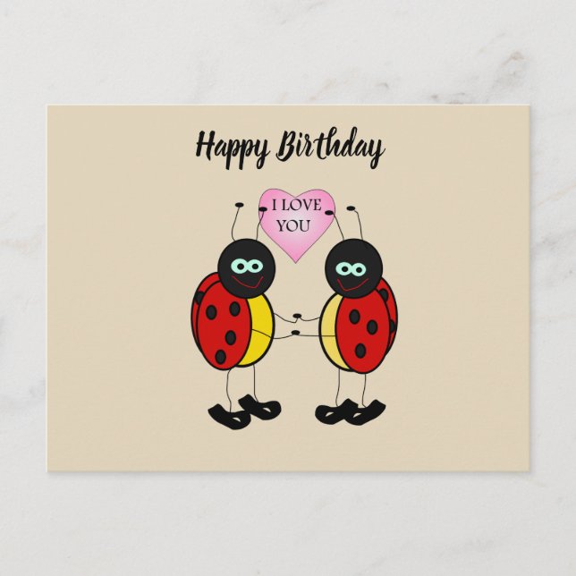 Carte Postale Ladybugs ensemble tenant la main dans l'amour (Devant)