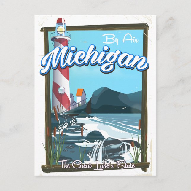 Carte Postale L'affiche de voyage du phare du Michigan!. (Devant)