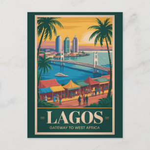 Carte Postale Lagos Nigeria Illustration Voyage Art Rétro