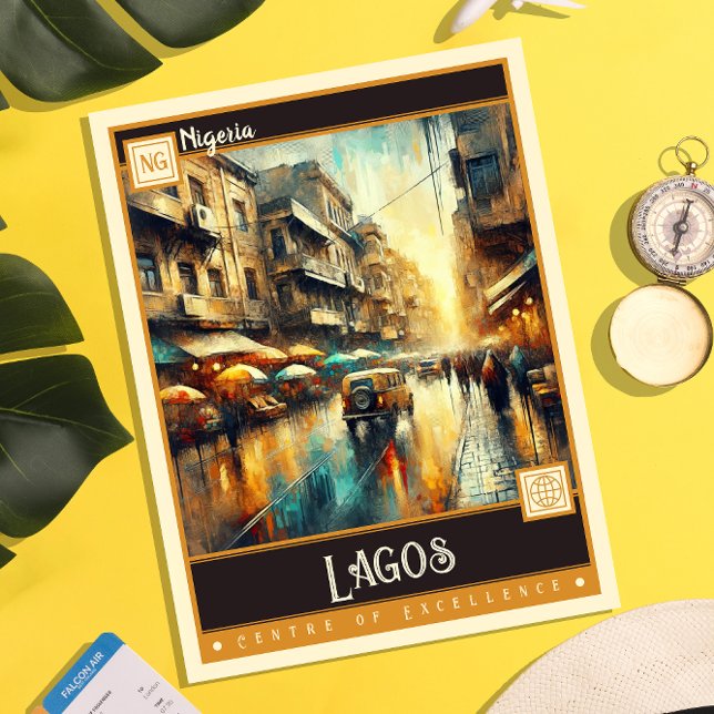 Carte Postale Lagos, Nigeria | Peinture Vintage (Créateur téléchargé)