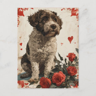 Carte Postale Lagotto Romagnolo Saint-Valentin Vintage