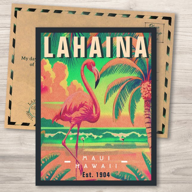 Carte Postale Lahaina Maui Hawaii Flamant rose rétro Souvenir 19 (Créateur téléchargé)