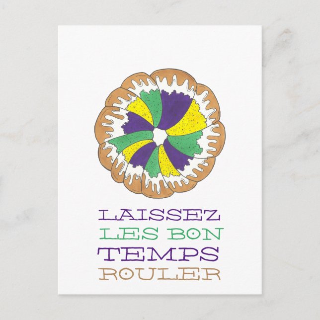 Carte Postale Laissez Les Bon Temps Rouler Mardi Gras King Cake (Devant)