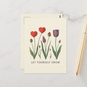 Carte Postale Laissez-vous grandir Fleurs de cœur Tulipes Art