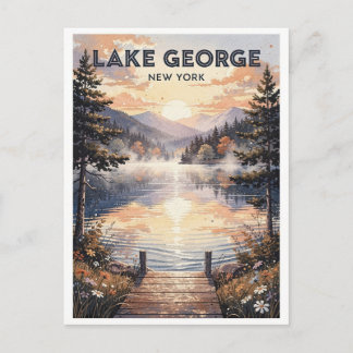 Carte Postale Lake George New York Vintage Watercolor Travel