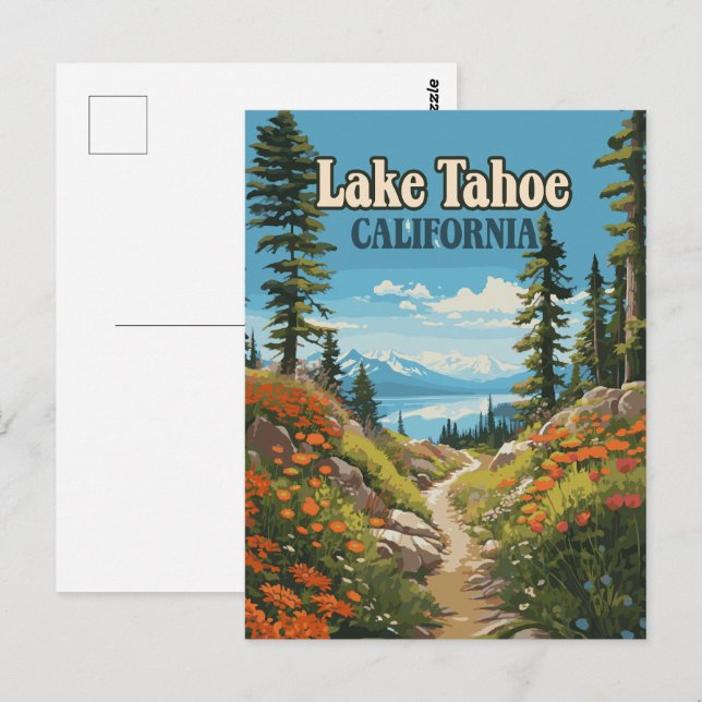 Carte Postale Lake Tahoe California Nevada Retro Travel (Devant / Derrière)