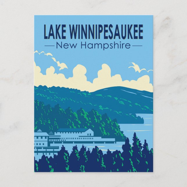 Carte Postale Lake Winnipesaukee New Hampshire Travel Art Retro (Devant)