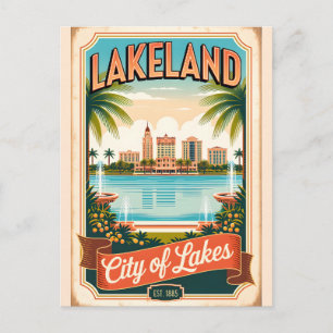 Carte Postale Lakeland vintage Floride Cité des Lacs Rétro
