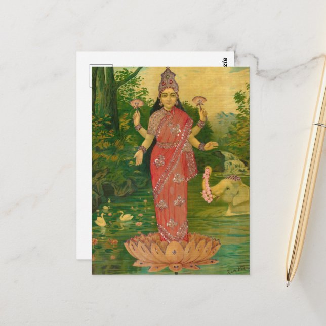 Carte Postale Lakshmi par Raja Ravi Varma (Devant/Arrière en situation)