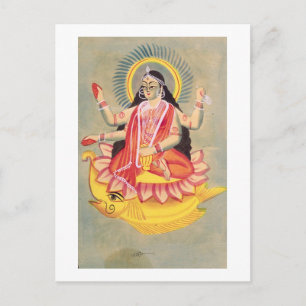 Carte Postale Laksmi assis sur un trône de feuilles de lotus, ve